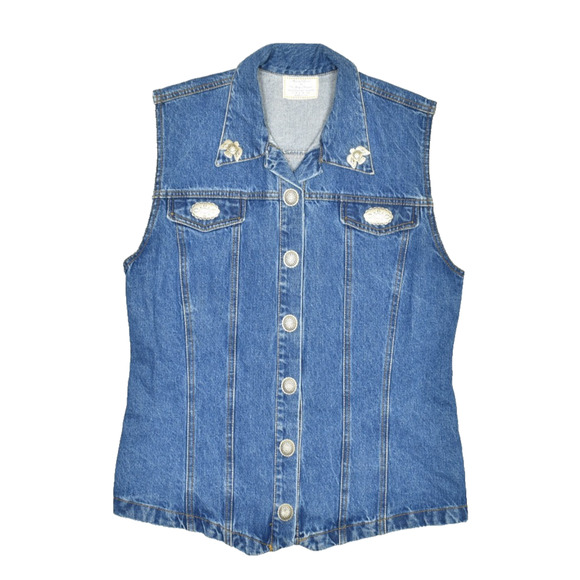 Vintage Tops - Vintage The Brass Menagerie Denim Vest Women's Regular Size S Embellished